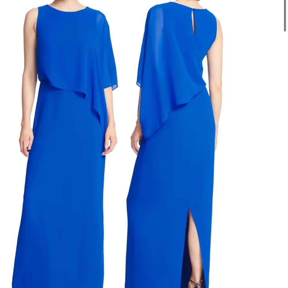 NWT Halston Heritage One-Shoulder Asymmetrical Overlay Maxi Gown